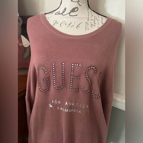Guess Roasted Chesnut Mauve Bling Logo Estele Sweater L NWT 108.00 Choose Color - Picture 6 of 8